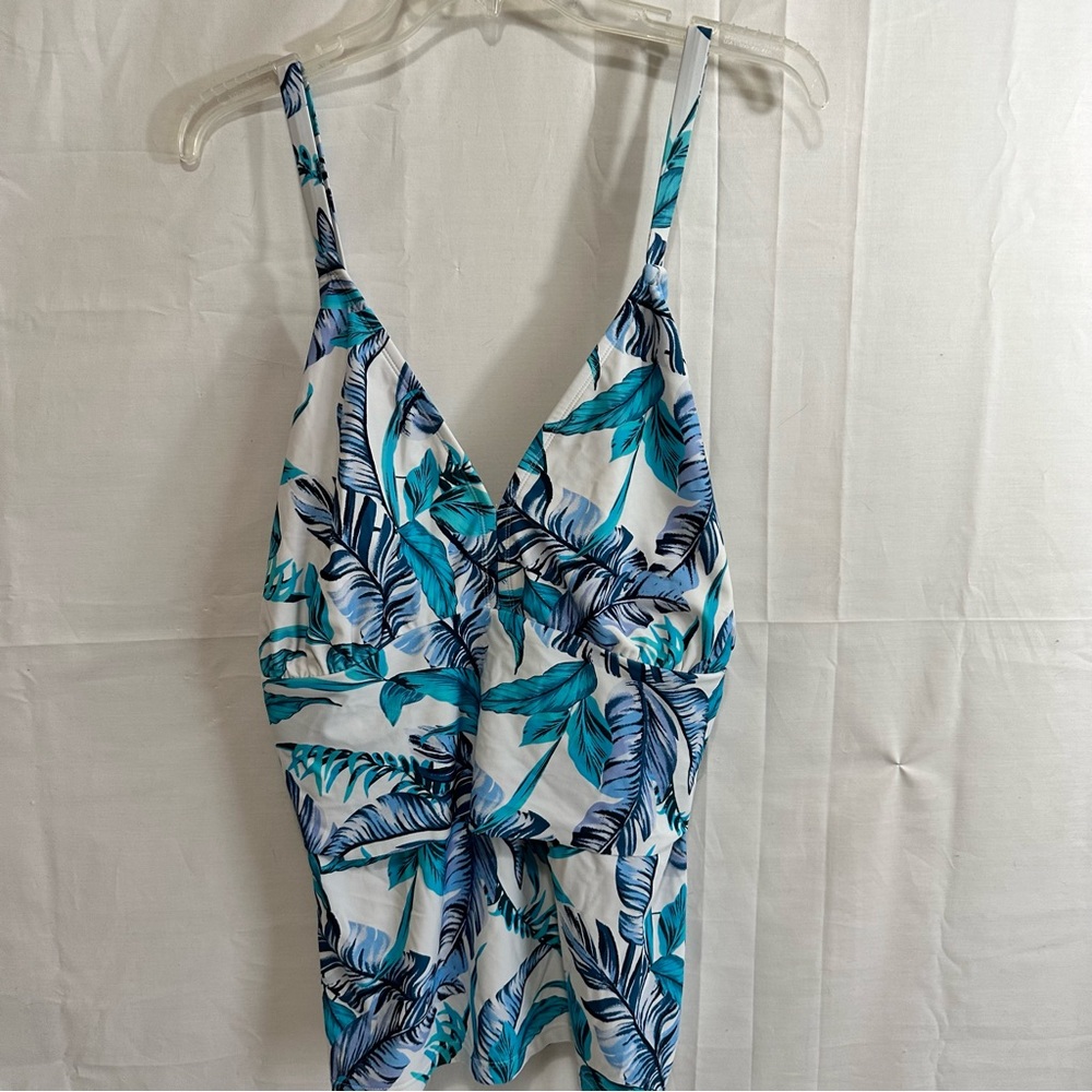 Aqua Couture 2-Piece Blue Tropical Floral Tankini Top w/Black Bikini Swimsuit 3X